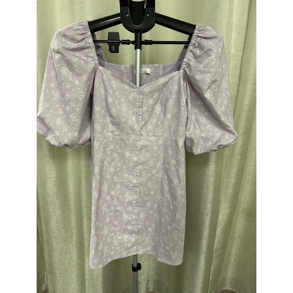 OAK + FORT Floral Puff Sleeve Cotton Mini Dress - Lavender‎ (Small)